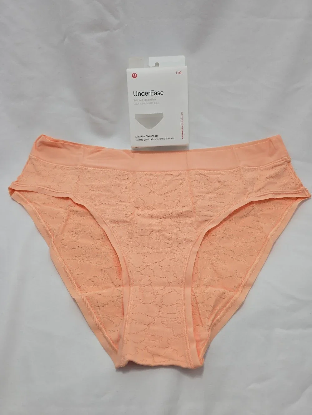NWT Lululemon UnderEase Soft And Breathable Mid Rise Bikini Lace Panty Large - Picture 1 of 5